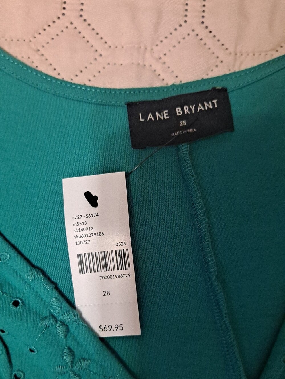 Lane Bryant  Teal V-Neck Sleeveless Eyelet Dress Sz 28 NWT - Picture 4 of 7